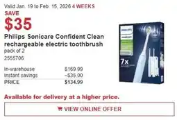 Costco Philips Sonicare Confident Clean rechargeable electric toothbrush offer