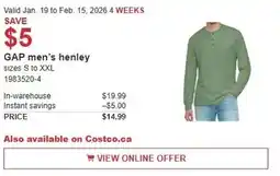 Costco GAP men's henley offer