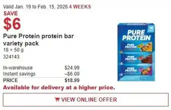 Costco Pure Protein protein bar variety pack offer