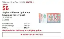 Costco Joyburst Renew hydration beverage variety pack offer