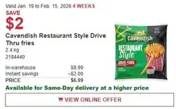 Costco Cavendish Restaurant Style Drive thru fries offer