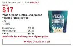 Costco Vega organic protein and greens vanilla protein powder offer