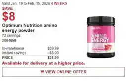 Costco Optimum Nutrition amino energy powder offer