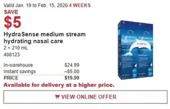 Costco HydraSense medium stream hydrating nasal care offer