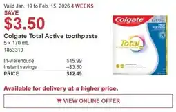 Costco Colgate Total Active toothpaste offer