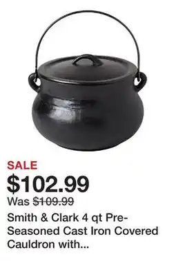 Wayfair Smith & Clark 4 qt Pre-Seasoned Cast Iron Covered Cauldron with Wire Handle offer