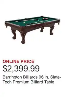 Costco Barrington Billiards 96 in. Slate-Tech Premium Billiard Table offer