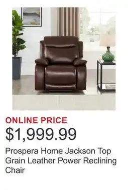Costco Prospera Home Jackson Top Grain Leather Power Reclining Chair offer