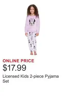 Costco Licensed Kids 2-piece Pyjama Set offer