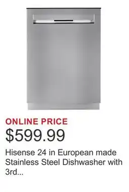 Costco Hisense 24 in European made Stainless Steel Dishwasher with 3rd Rack and Auto Open Dry offer