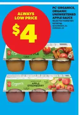 Real Canadian Superstore PC ORGANICS, ORGANIC UNSWEETENED APPLE SAUCE offer