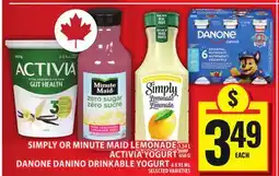 Food Basics SIMPLY OR MINUTE MAID LEMONADE OR ACTIVIA YOGURT OR DANONE DANINO DRINKABLE YOGURT offer