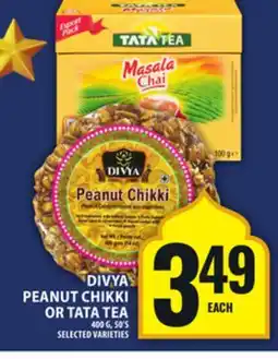 Food Basics DIVYA PEANUT CHIKKI OR TATA TEA offer