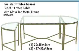 Sushi Shop Set of 3 Coffee Table with Glass Top Metal Frame offer