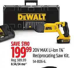 Canadian Tire DEWALT 20V MAX Li-Ion 11⁄8˝ Reciprocating Saw Kit offer