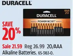 Canadian Tire Duracell 20/AAA Alkaline Batteries offer
