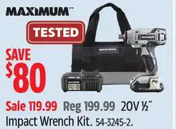Canadian Tire MAXIMUM 20V 1⁄2˝ Impact Wrench Kit offer
