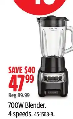 Canadian Tire Black & Decker 700W Blender. 4 speeds offer