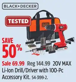 Canadian Tire Black-Decker 0V MAX Li-Ion Drill/Driver with 100-Pc Accessory Kit offer