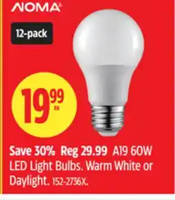 Canadian Tire NOMA A19 60W LED Light Bulbs offer