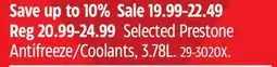 Canadian Tire Selected Prestone Antifreeze/Coolants offer