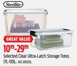 Canadian Tire Selected Clear Ultra-Latch Storage Totes offer
