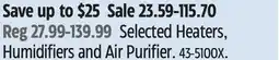 Canadian Tire Selected Heaters, Humidifiers and Air Purifier offer