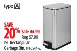 Canadian Tire type A 15L Rectangular Garbage Bin offer