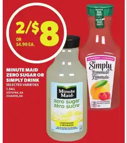 Loblaws MINUTE MAID ZERO SUGAR OR SIMPLY DRINK offer