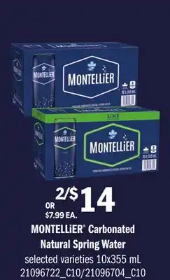 Loblaws MONTELLIER CARBONATED NATURAL SPRING WATER offer