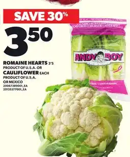 Loblaws ROMAINE HEARTS 3'S OR CAULIFLOWER offer