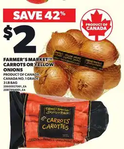 Loblaws FARMER'S MARKET CARROTS OR YELLOW ONIONS, 3 LB BAG offer