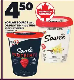 Loblaws YOPLAIT SOURCE 630 G OR OR PROTEIN, 650 G , TUBS offer