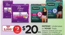 Loblaws DEPEND UNDERWEAR OR POISE PADS offer