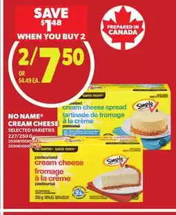Loblaws NO NAME CREAM CHEESE, 227/250 G offer