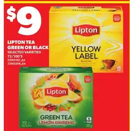 Loblaws LIPTON TEA GREEN OR BLACK, 72/100'S offer