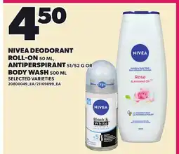 Loblaws NIVEA DEODORANT ROLL-ON, 50 ML ANTIPERSPIRANT, 51/52 G OR BODY WASH, 500 ML offer