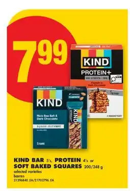 No Frills KIND BAR, 5'S, PROTEIN, 4'S OR SOFT BAKED SQUARES, 200/248 G offer