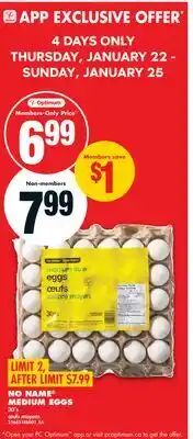 No Frills NO NAME MEDIUM EGGS, 30'S offer