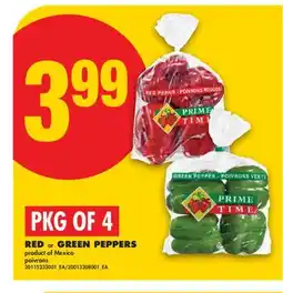 No Frills RED or GREEN PEPPERS, PKG OF 4 offer