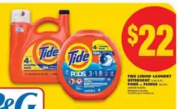 No Frills TIDE LIQUID LAUNDRY DETERGENT, 3.46/3.9 L, PODS OR FLINGS, 45/76'S offer