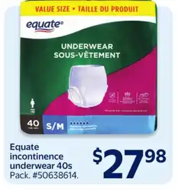 Walmart Equate incontinence underwear 40s offer