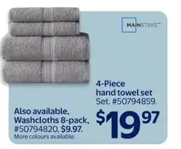 Walmart Mainstays 4-Piece Hand Towel Set offer