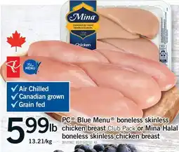 Fortinos PC Blue Menu boneless skinless boneless Mina Halal boneless skinless chicken breast offer