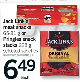 Fortinos JACK LINK'S MEAT SNACKS 65–81 G OR PRINGLES SNACK STACKS 228 G offer