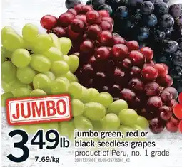 Fortinos JUMBO GREEN, RED OR BLACK SEEDLESS GRAPES offer