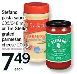 Fortinos STEFANO PASTA SAUCE, 635/648 ML OR TRE STELLE GRATED PARMESAN CHEESE offer