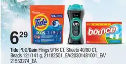 Fortinos TIDE POD/GAIN FLINGS, 9/16 CT, SHEETS, 40/80 CT, BEADS, 121/141 G offer