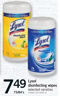 Fortinos LYSOL DISINFECTING WIPES, 75/84'S offer