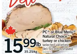 Fortinos PC Blue Menu NATURAL CHOICE TURKEY OR CHICKEN offer